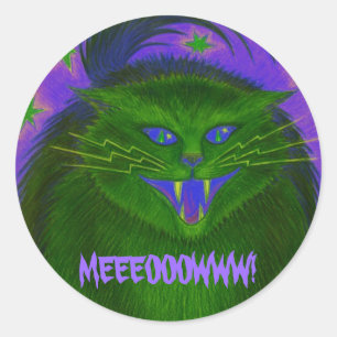 Verde assustador "MEEEOOOWWW do gato!" etiqueta