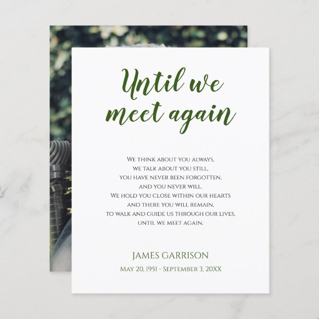 Verde até nos encontrarmos de novo Poema Memorial  (Frente/Verso)