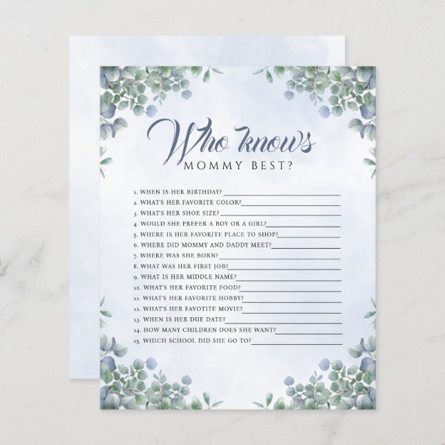 Verde Azul Água Que Conhece Jogo De Bebê De Mamãe (Frente/Verso)