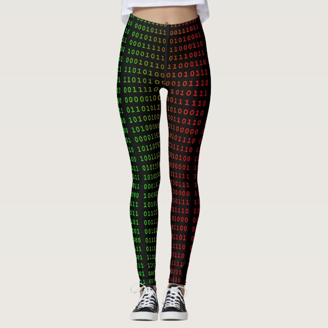 Verde Binário e Vermelho com Leggings de Espaços (Frente)