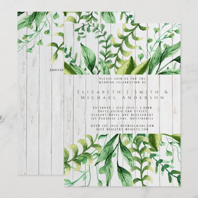 Verde Botânico Deixa Convites de casamento moderno (Frente/Verso)