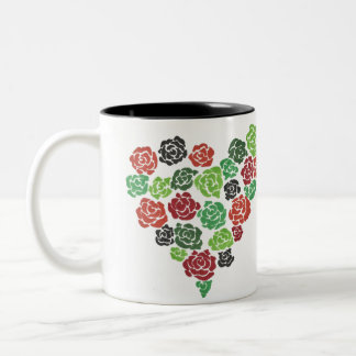Verde & caneca de café floral das rosas vermelhas