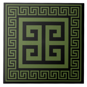 Verde-Chave Grego Escuro Verde Sobre Azulejo De Ce