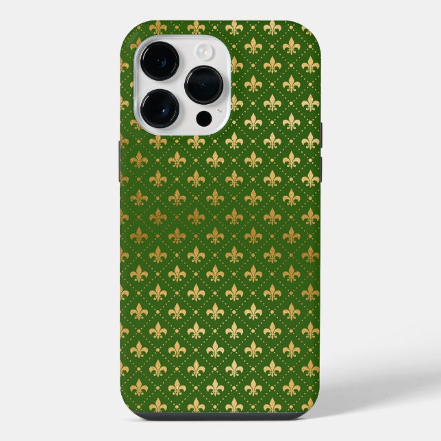 VERDE COM PADRÃO FLEUR DI LIS DOURADO (Verso)
