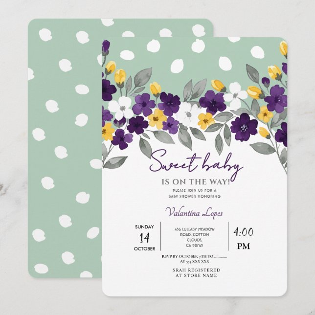 Verde | Convite Colorido para Chá de fraldas Flor (Frente/Verso)