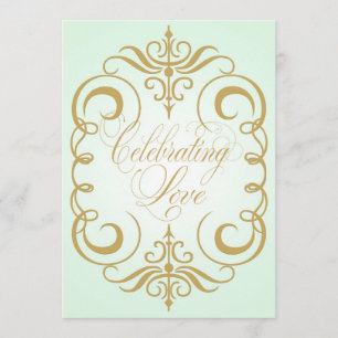 Verde da hortelã e convite Dourado do casamento d