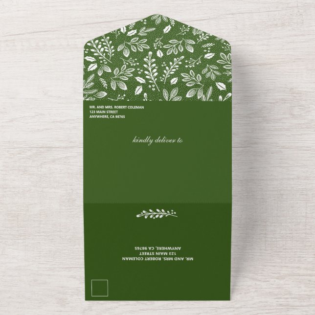 Verde de Botânica Branco Sem Envelopes Casamento (Outside)
