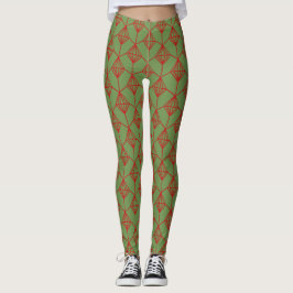 Verde de Natal com Leggings de Design Vermelho