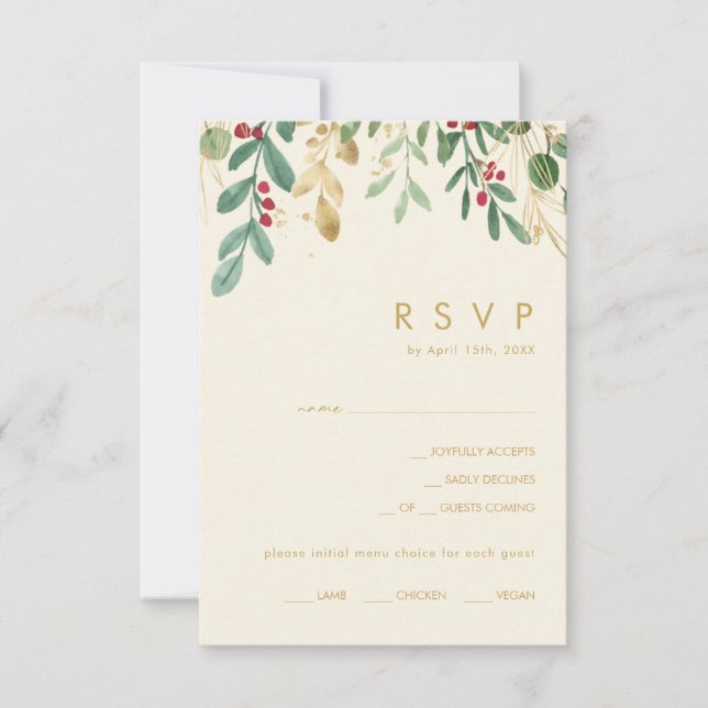 Verde de Natal Moderno | Creme Menu Choice RSVP (Frente)