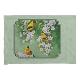Verde de Pássaros Goldfinch e Flores