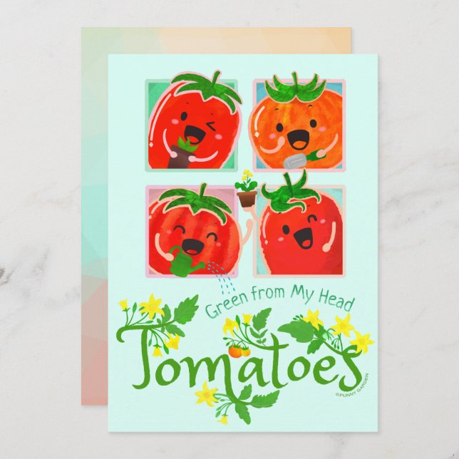 Verde de Tomates de Cabeça - Cartão do Jardim Punn (Frente/Verso)