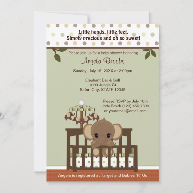 Verde do convite KME-G do chá de fraldas do (Frente)