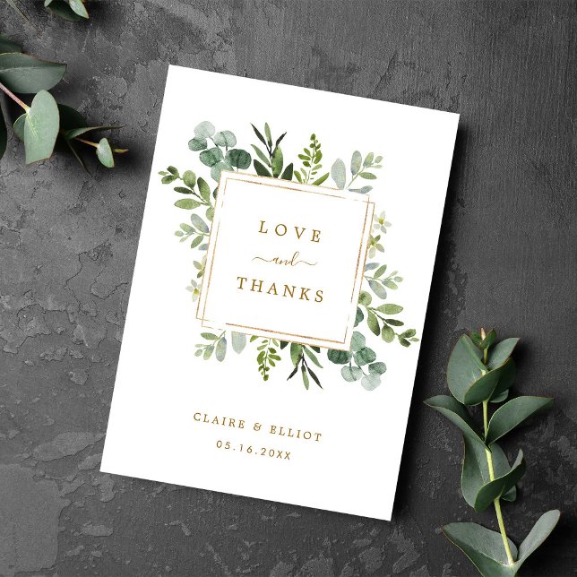 Verde Dourado Botânico Obrigado Cartão Dobrado (Criador carregado)