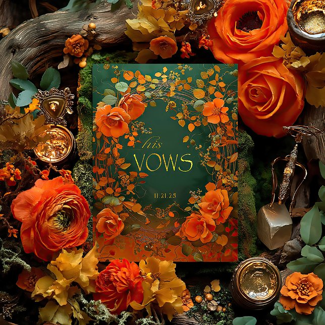 Verde e Dourado Celta Seu Cartão De Casamento (Enchanting Druid Hills His Vows Card )