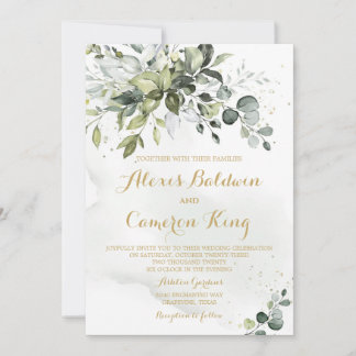 Verde e Dourado Convite para Casamento por Aquarel