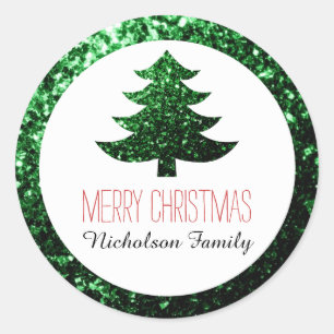 Verde Escuro brilha árvore de Natal Etiqueta de pr