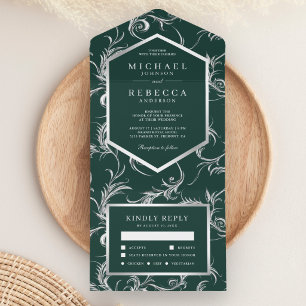 Verde Esmeralda Prata Folha de Flores Casamento
