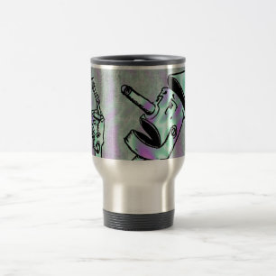 Verde estrangeiro, caneca de viagem do homem da