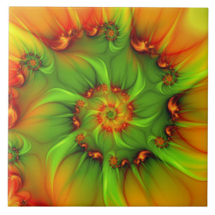 Verde Laranja Abstrato Fractal Colorido de Verão Q