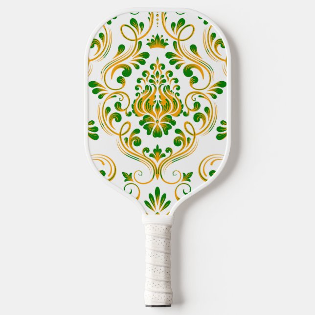 Verde Laranja e Branco Damasco Floral (Front)