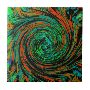Verde Lima e Laranja Abstrato Retro Twirl