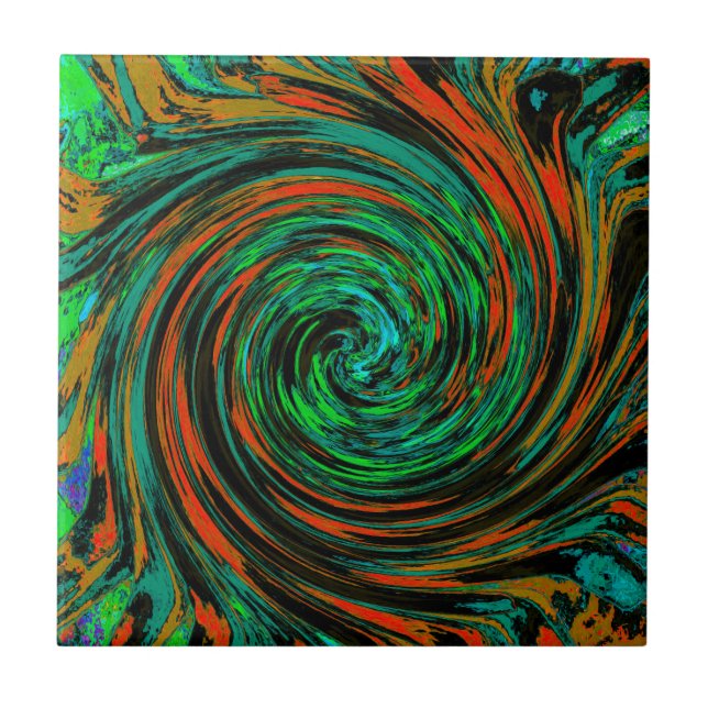 Verde Lima e Laranja Abstrato Retro Twirl (Frente)