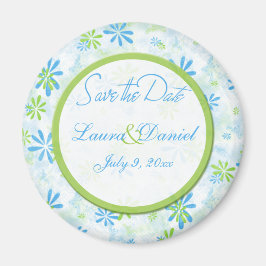 Verde limão e Imã salve a data Floral Azul