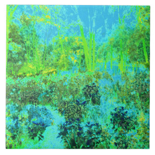 Verde limão Trippy e paisagem de jardim azul