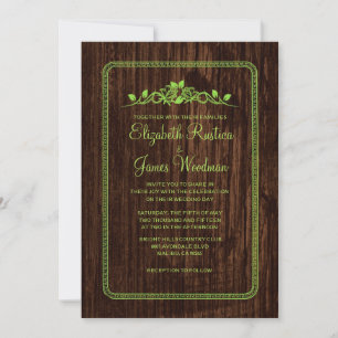 Verde limão Vintage Barn Wood Casamento Convites