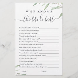 Verde mínimo que conhece o melhor jogo da noiva