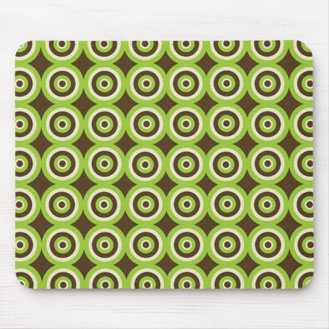 Verde retro moderno dos círculos & Brown Mousepad (Frente)