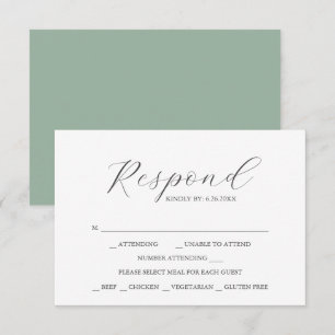 Verde Sage com placas RSVP de escolha de refeição