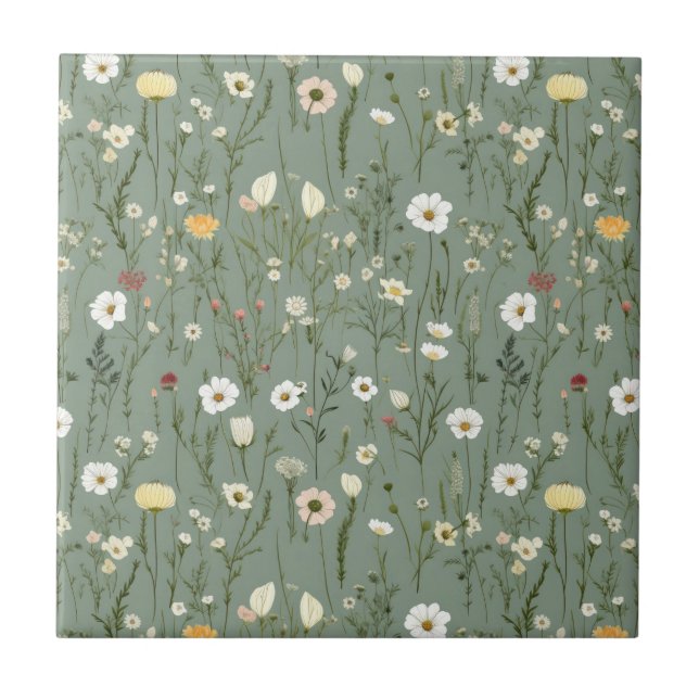 Verde Salmão Rosa Amarelo Floral Branco Seamless (Frente)