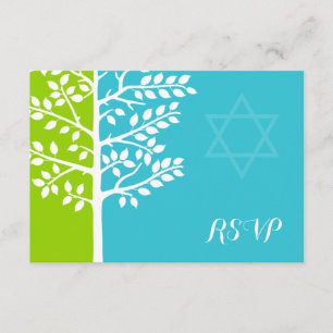 Verde Teal Blue Tree of Life Bat Mitzvah RSVP