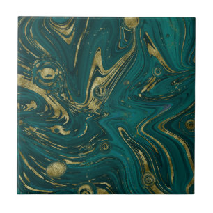 Verde-Teal Moderno e Dourado espiral de mármore