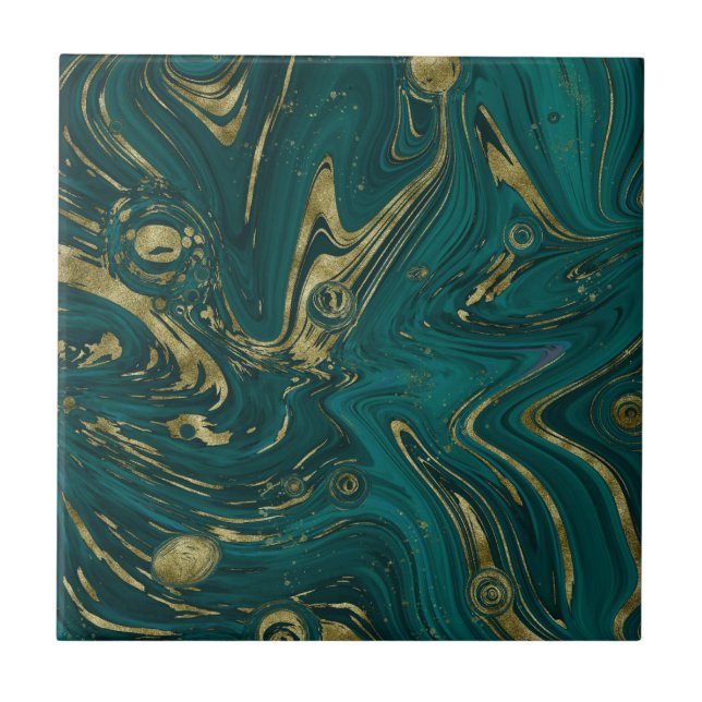 Verde-Teal Moderno e Dourado espiral de mármore   (Frente)
