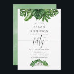 Verde tropical 50º Convite de aniversário<br><div class="desc">Folhas tropicais verdes e brancas de cor d'água e magnólias brancas 50º convite de aniversário com tipografia manuscrita projetada para ser rápida e facilmente personalizada de acordo com as especificações de seu evento.</div>