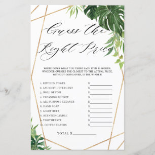 Verde tropical Bridal Adivinha Jogo do Preço Certo
