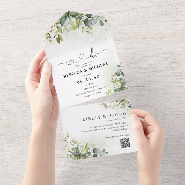 Verde Tudo em Um Convite de casamento (Aba destacável)