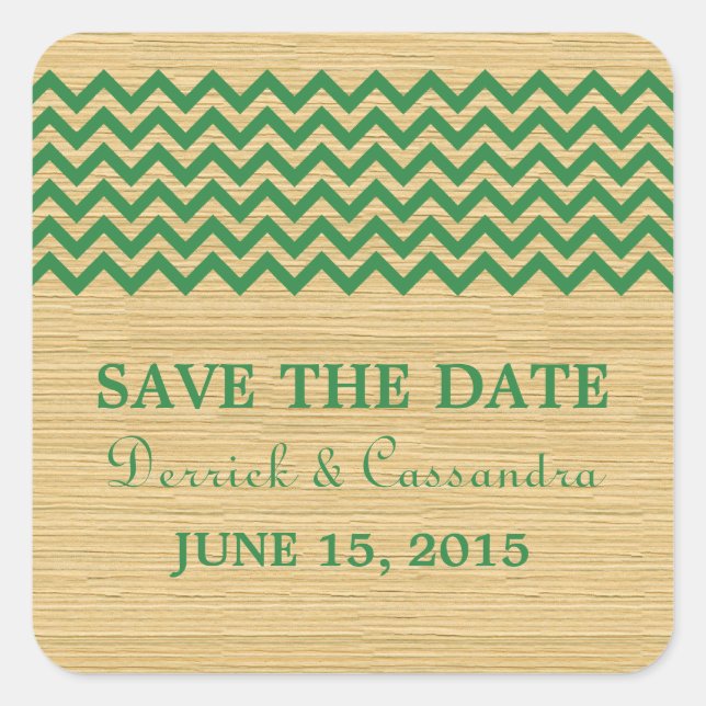 Verdes Rustic Chevron Salve os Adesivos de Data (Frente)
