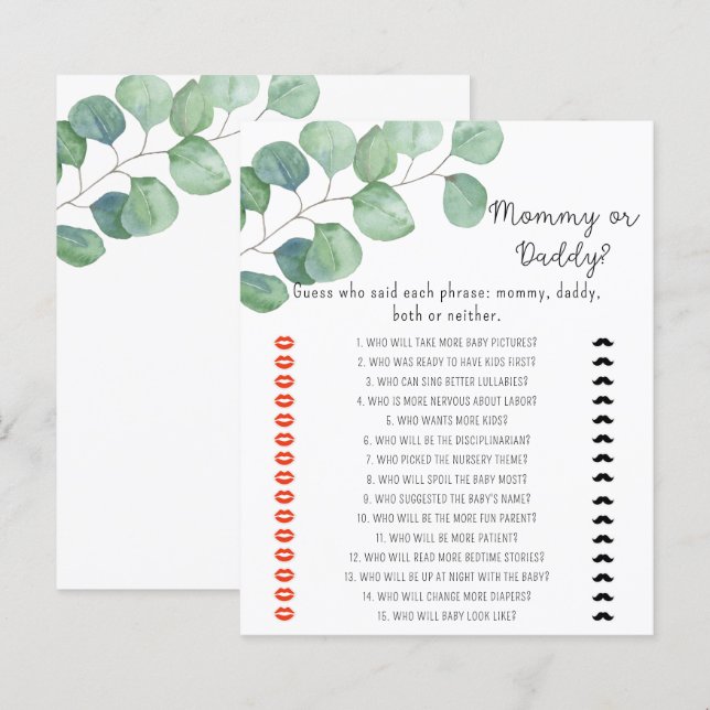 Verdura - jogo de chá de bebê mamãe ou papai (Frente/Verso)