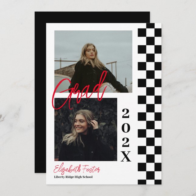 &Verificado com Convite de graduação vermelha (Frente/Verso)