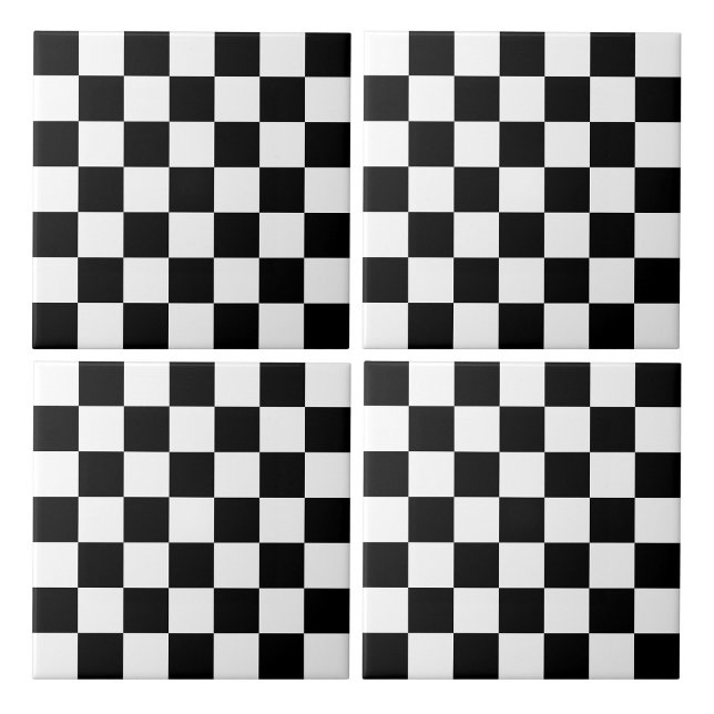 Verificado em preto e branco (4 Black and White Checkered Ceramic Tiles)