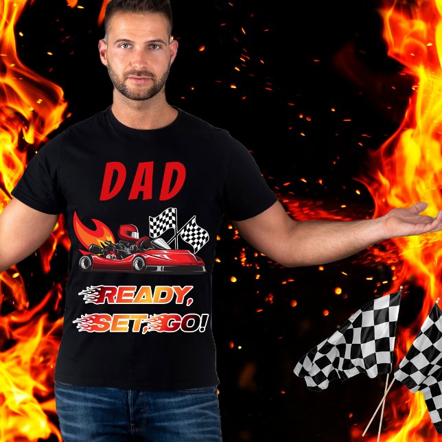 Vermelha | Black Go Kart Racing Birthday (Red and Black Go Kart Racing "Dad" "Ready, Set, Go!" T-Shirt)