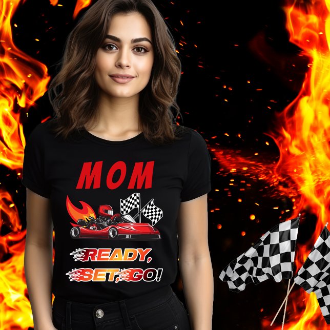 Vermelha | Black Go Kart Racing Birthday (Red and Black Go Kart Racing Kid's Birthday "Mom" "Ready, Set, Go!" Tshirt)