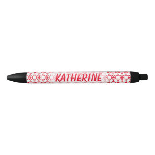 Vermelha Caneta - Flor Geométrico com Nome em Vermelho