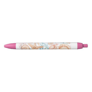 Vermelha Caneta Tinta com Padrão de Moldura Floral Elegante