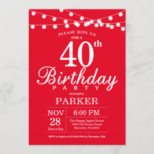 Vermelho aniversário de 40 anos de Convite