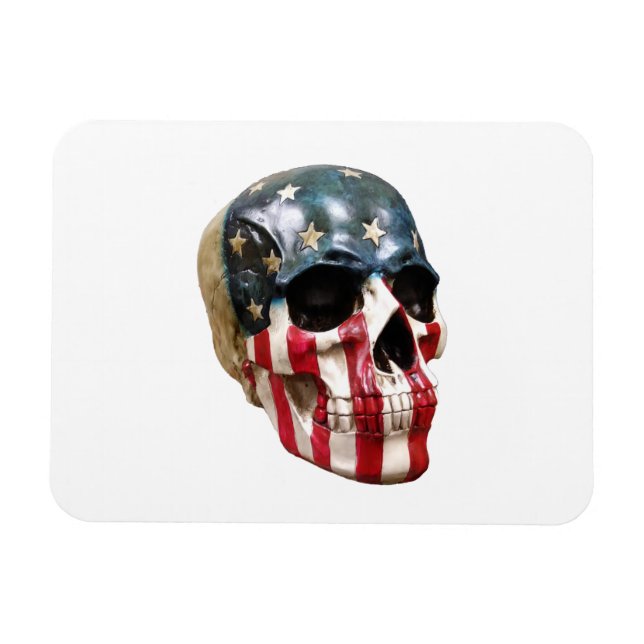 Vermelho Branco e Azul Caveira em um ímã (Horizontal)