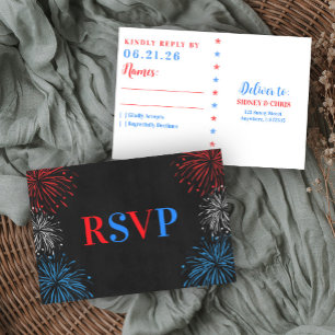 Vermelho Branco & Eu Faço RSVP de Casamento de 4 d